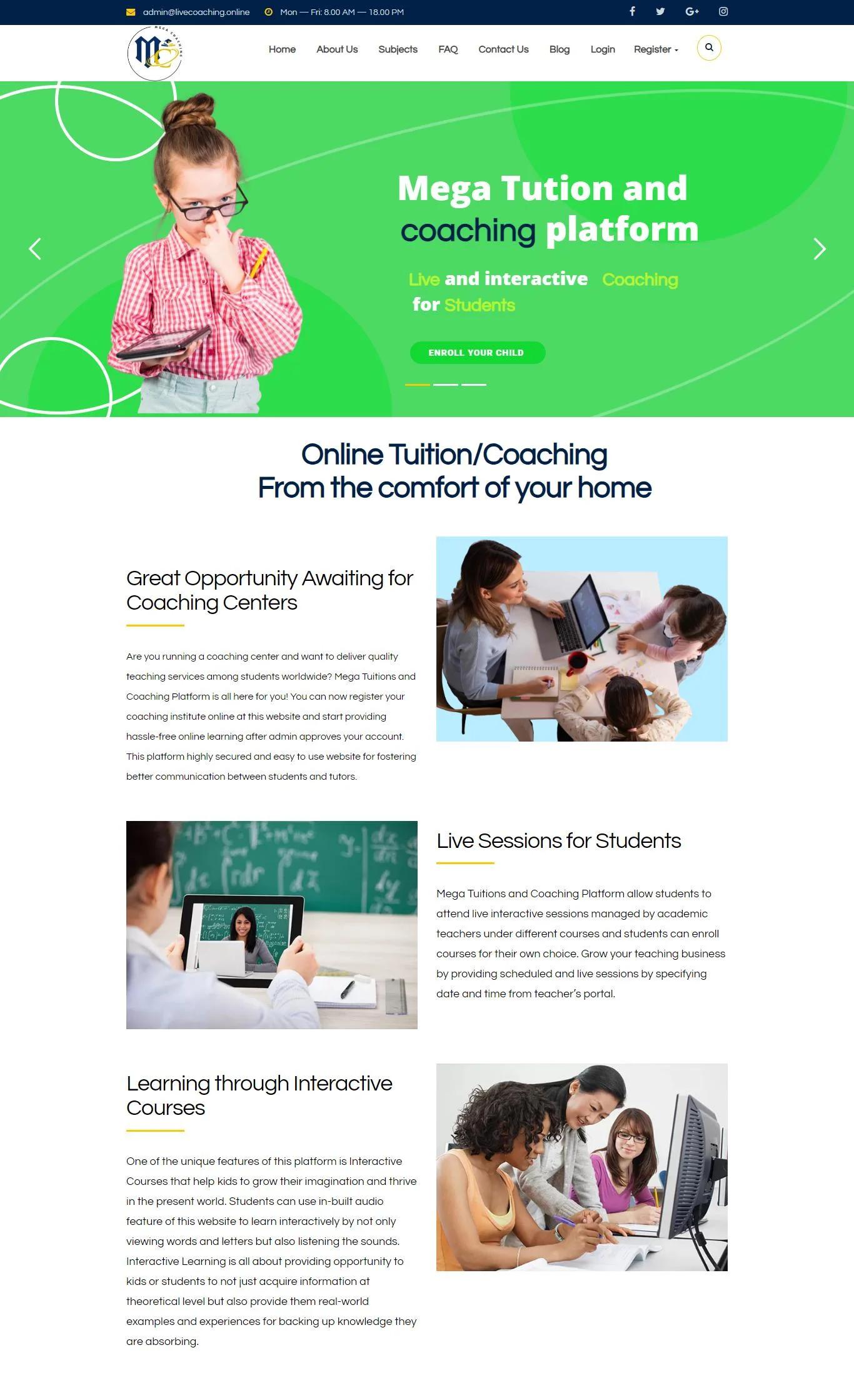 Mega Tuitions and Coaching Website